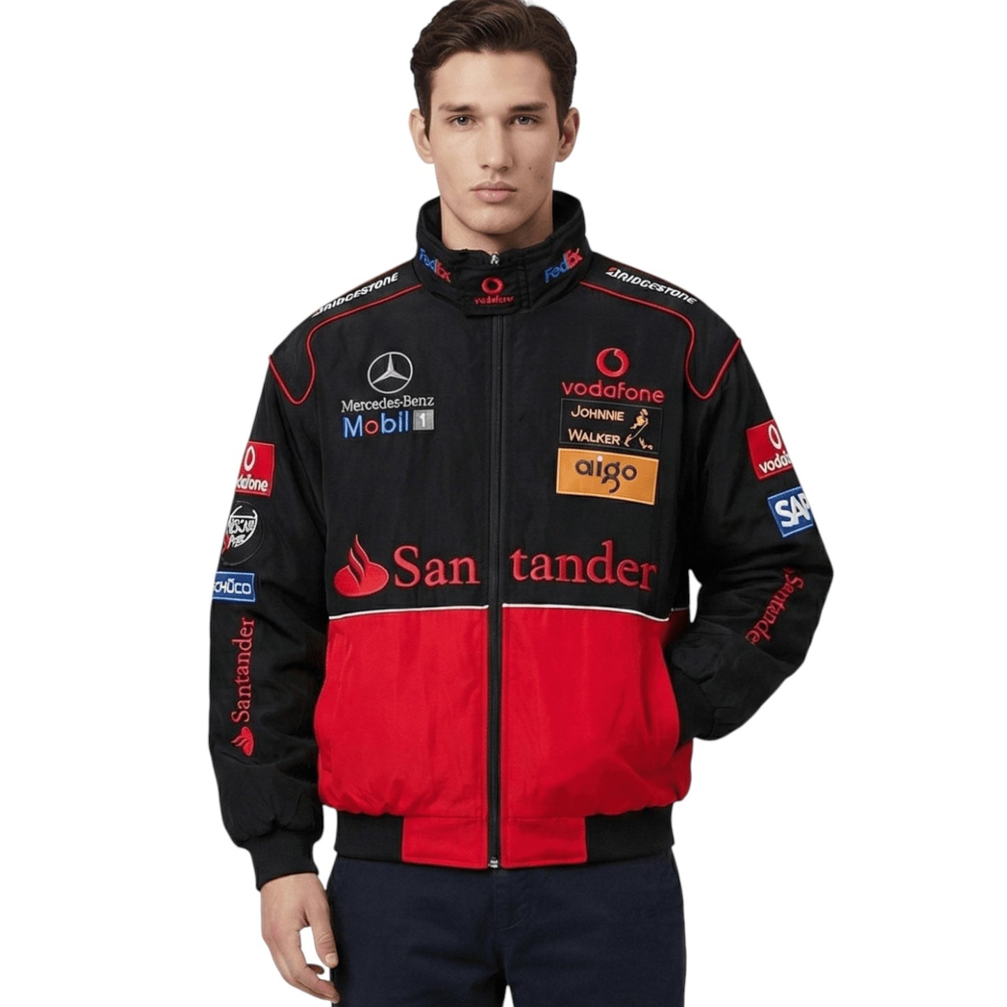 mercedes-benz mclaren embroidered f1 nascar vintage racing jacket - black/red