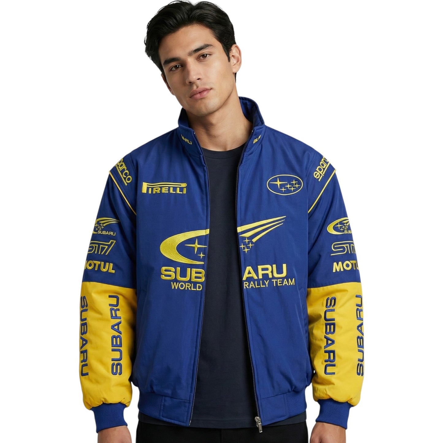 subaru embroidered f1 nascar vintage racing jacket - blue/yellow
