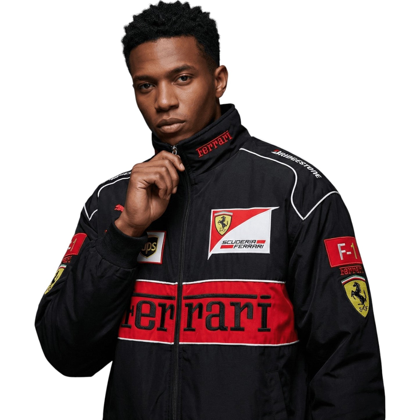 ferrari embroidered f1 nascar vintage racing jacket - black/red