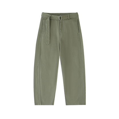 Belted Barrel-Leg Chino Pants