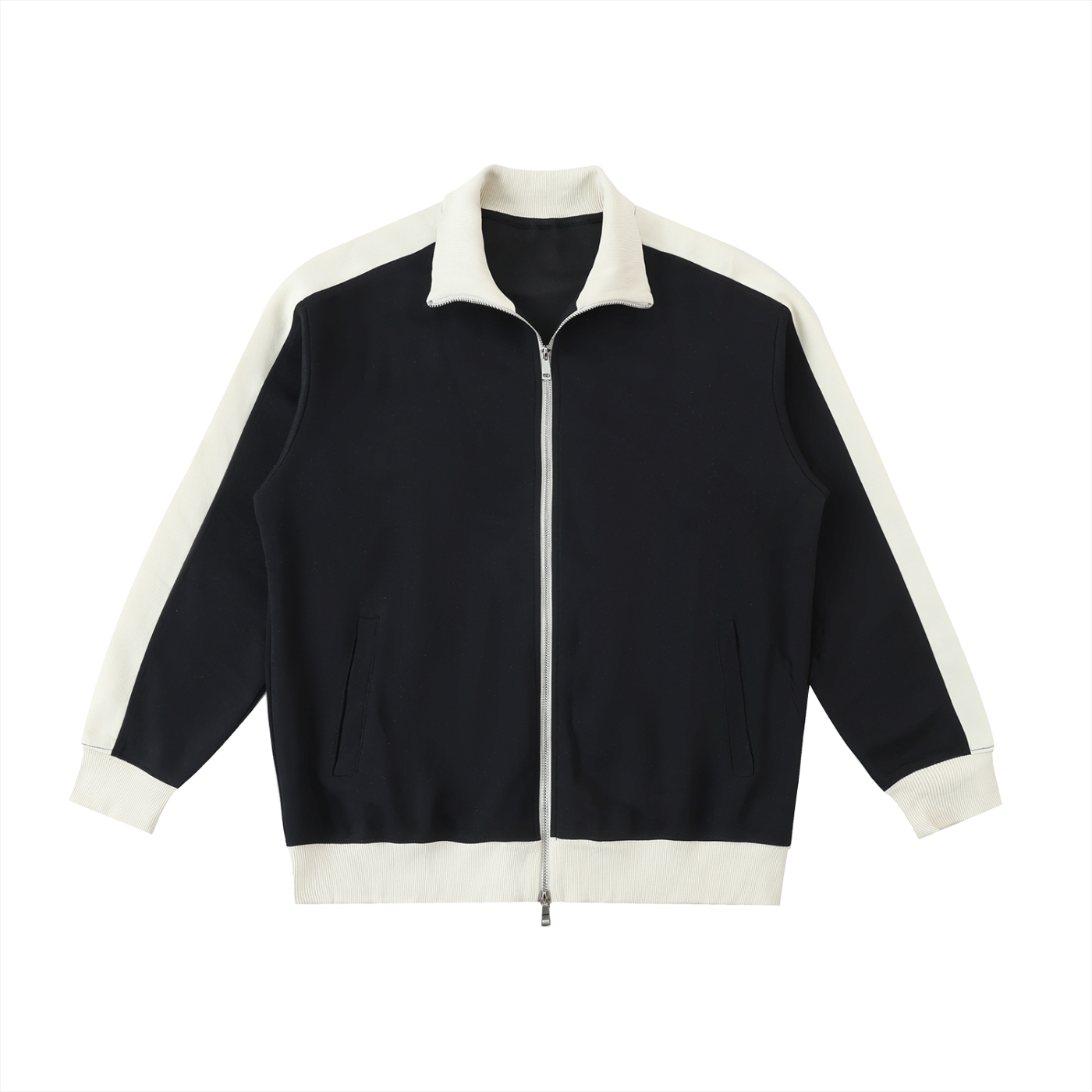 contrast trim stand collar jacket