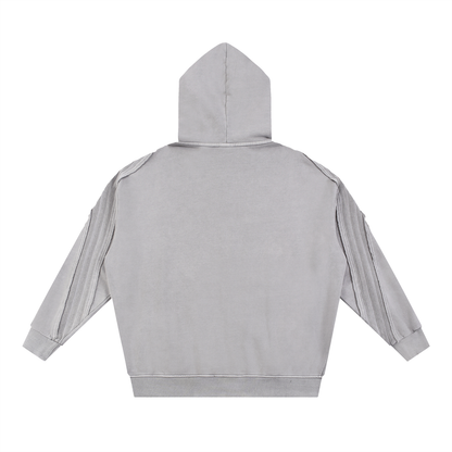 Acid Washed Tape Raw Edge Zip Hoodie