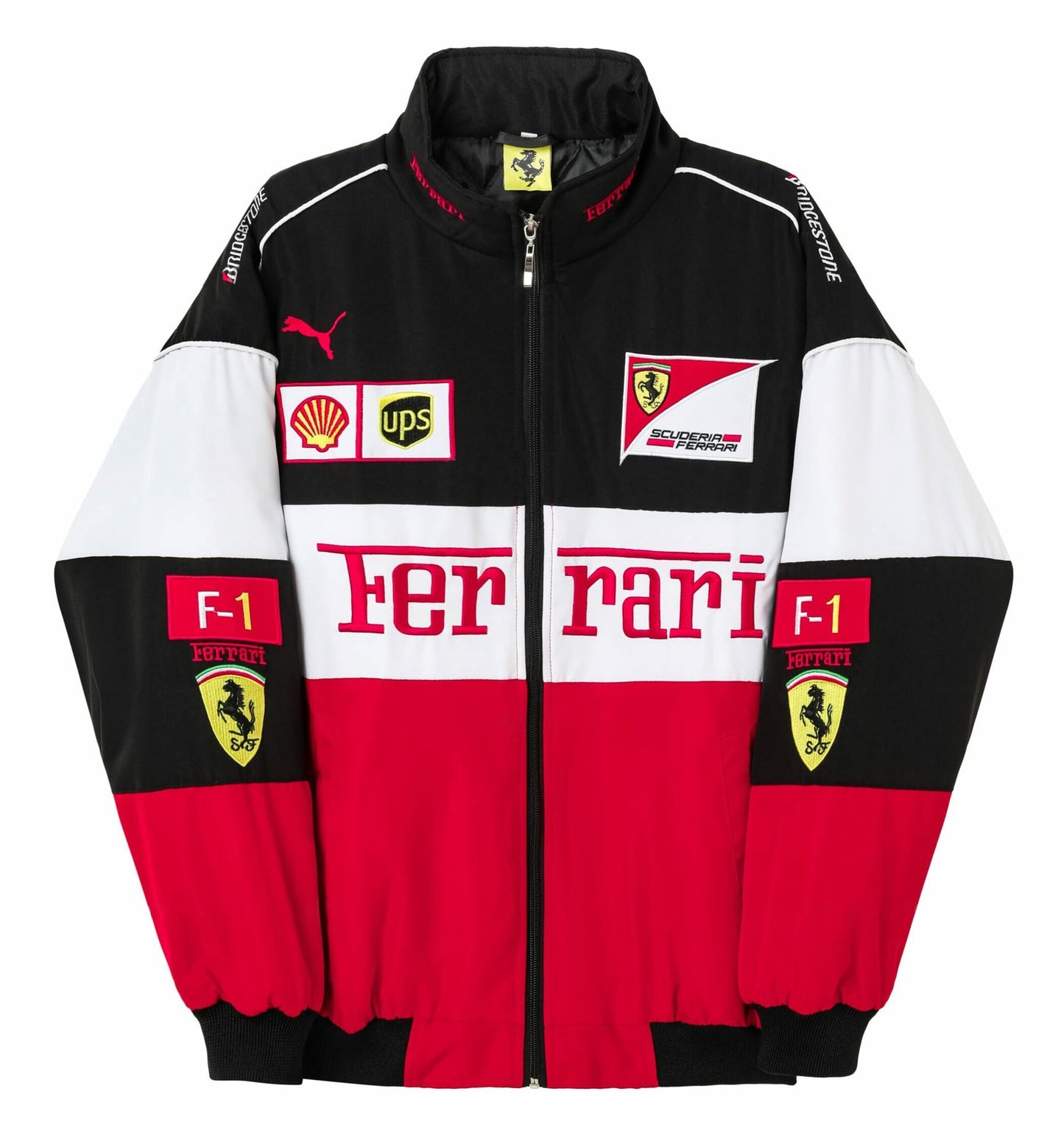 ferrari embroidered f1 nascar vintage racing jacket - black/red/white