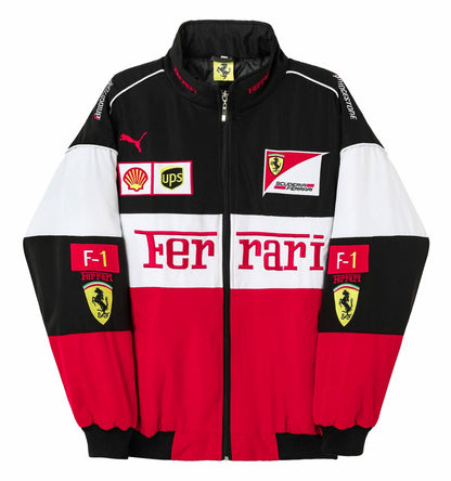 Ferrari Embroidered F1 Nascar Vintage Racing Jacket - Black/Red/White