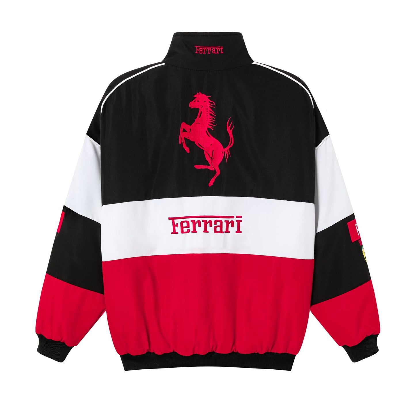 ferrari embroidered f1 nascar vintage racing jacket - black/red/white