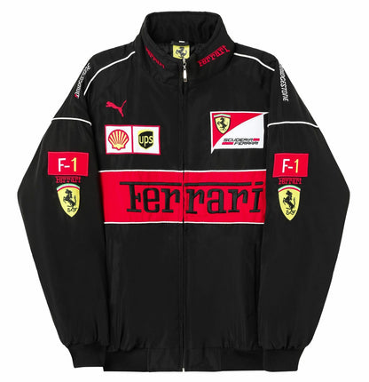 Ferrari Embroidered F1 Nascar Vintage Racing Jacket - Black/Red
