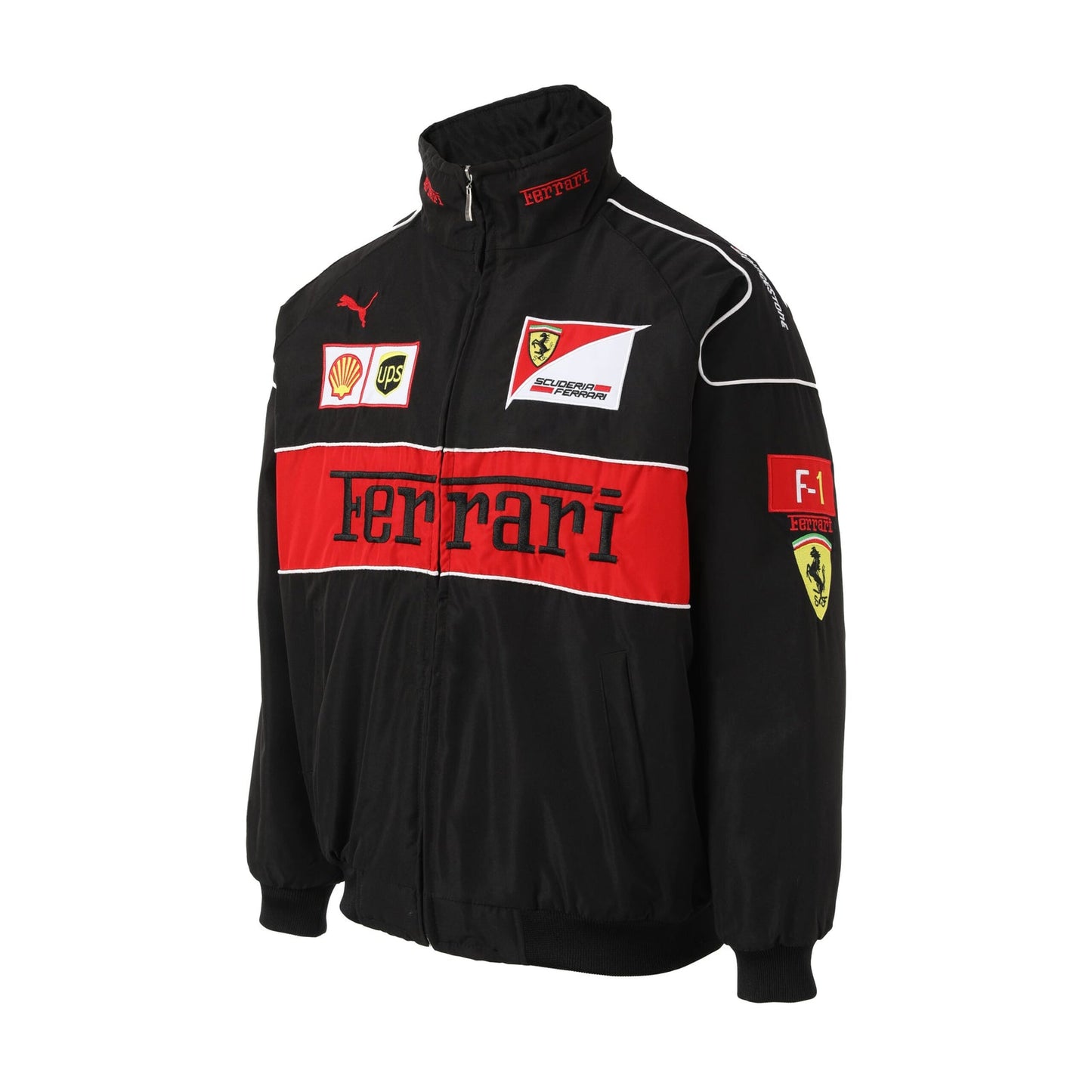 ferrari embroidered f1 nascar vintage racing jacket - black/red