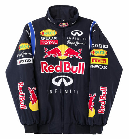 Red Bull Embroidered F1 Nascar Vintage Racing Jacket - Navy
