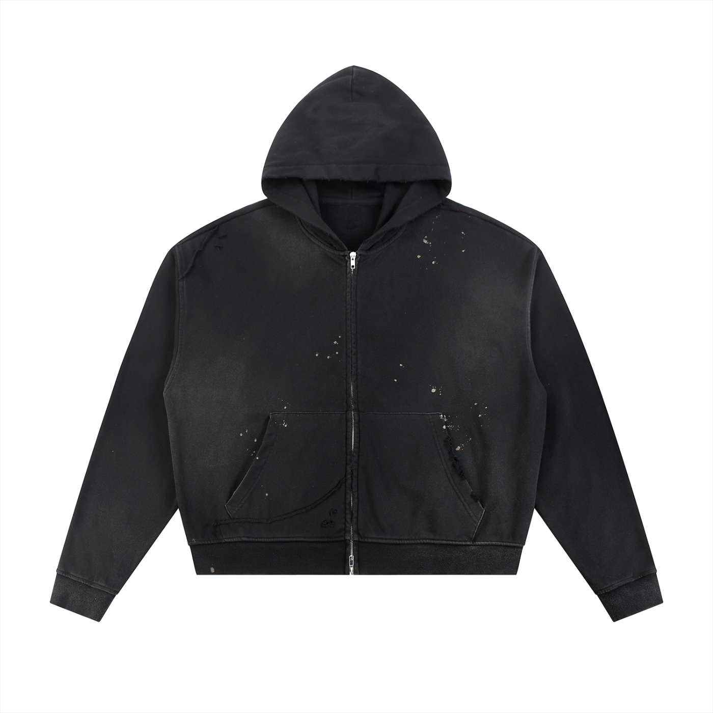 sun fade frayed raw edge fleece zip hoodie