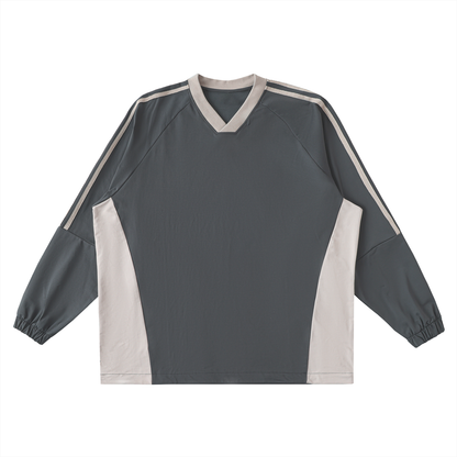 Colour-Block V-Neck Long-Sleeve T-Shirt