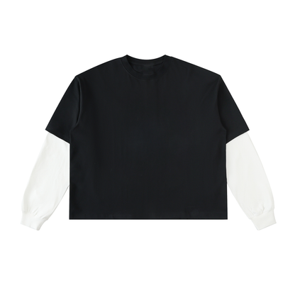 Layered Contrast Sleeve Cotton T-Shirt