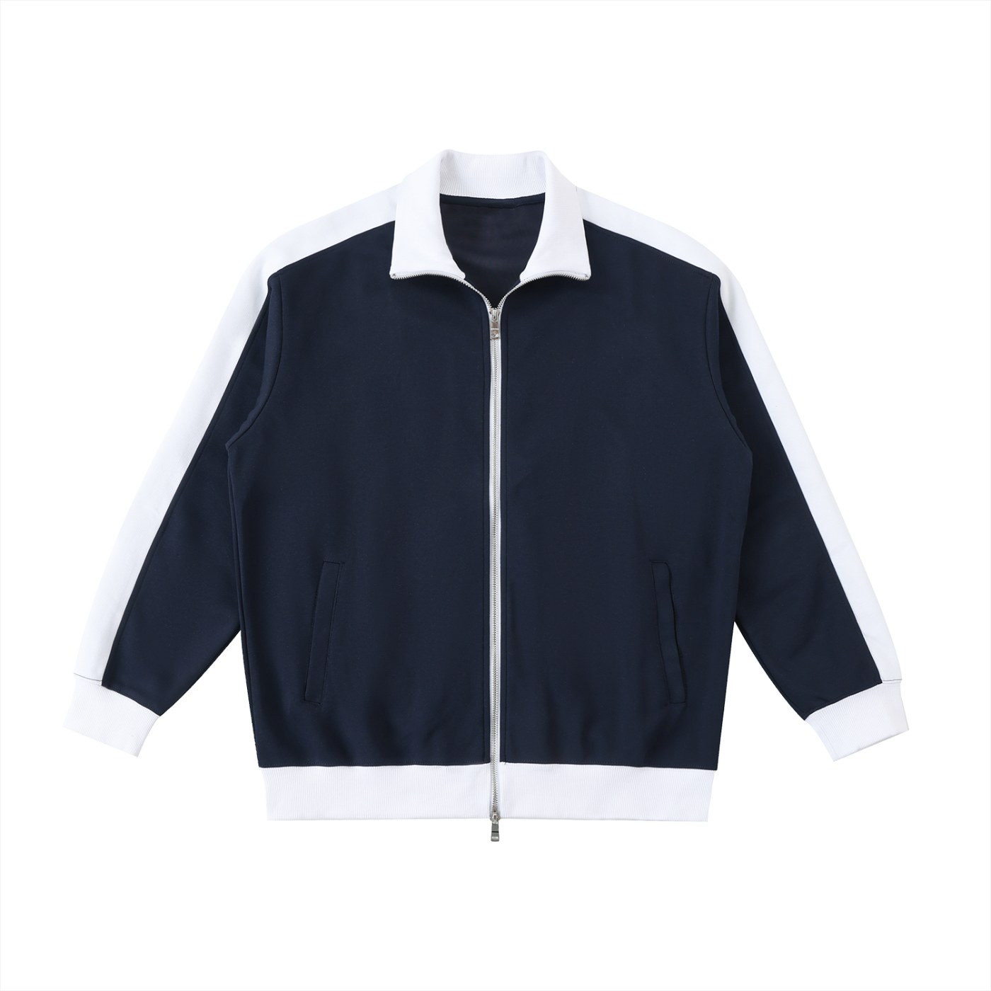contrast trim stand collar jacket