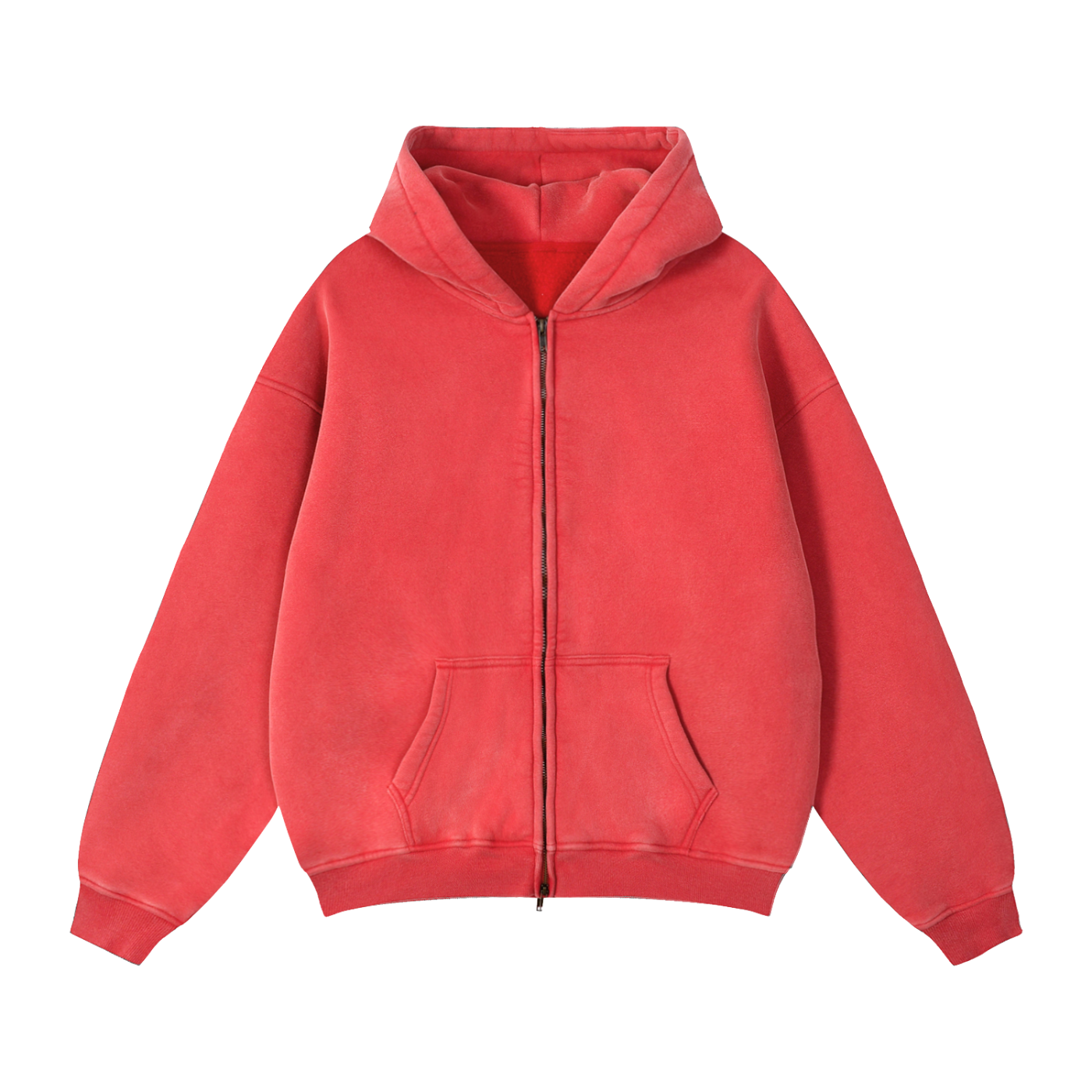 zip-through boxy fleece hoodie
