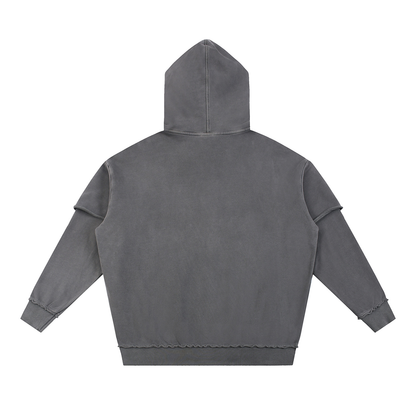 Acid Washed Raw Edge Double Layered Hoodie