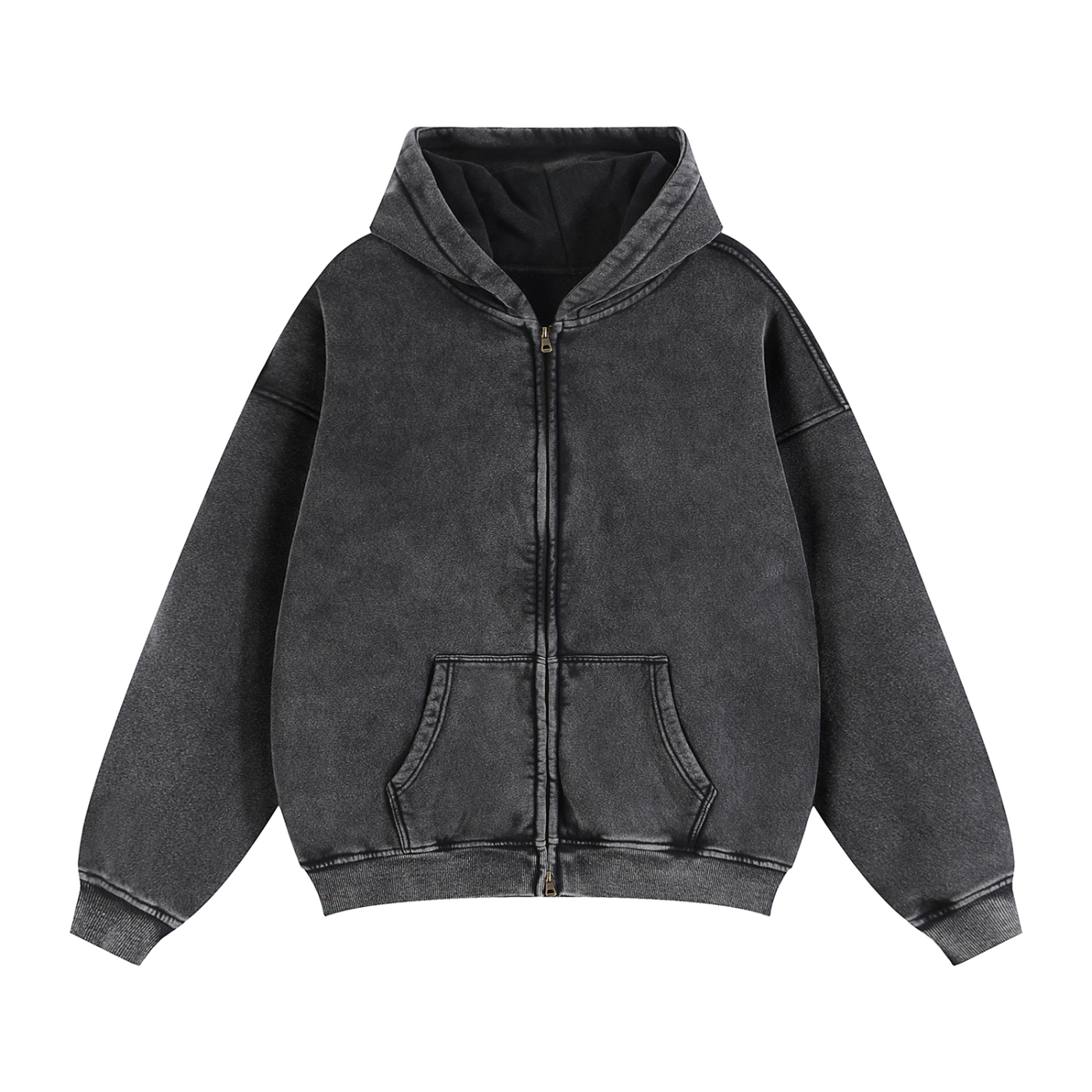 zip-through boxy fleece hoodie