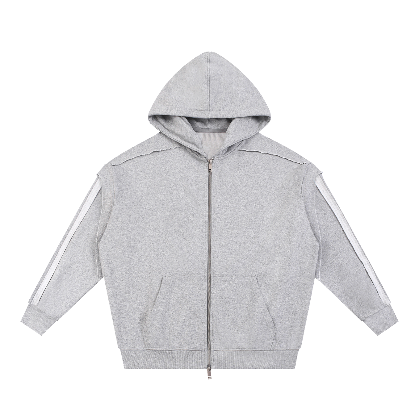 contrast tape raw edge double layered zip hoodie