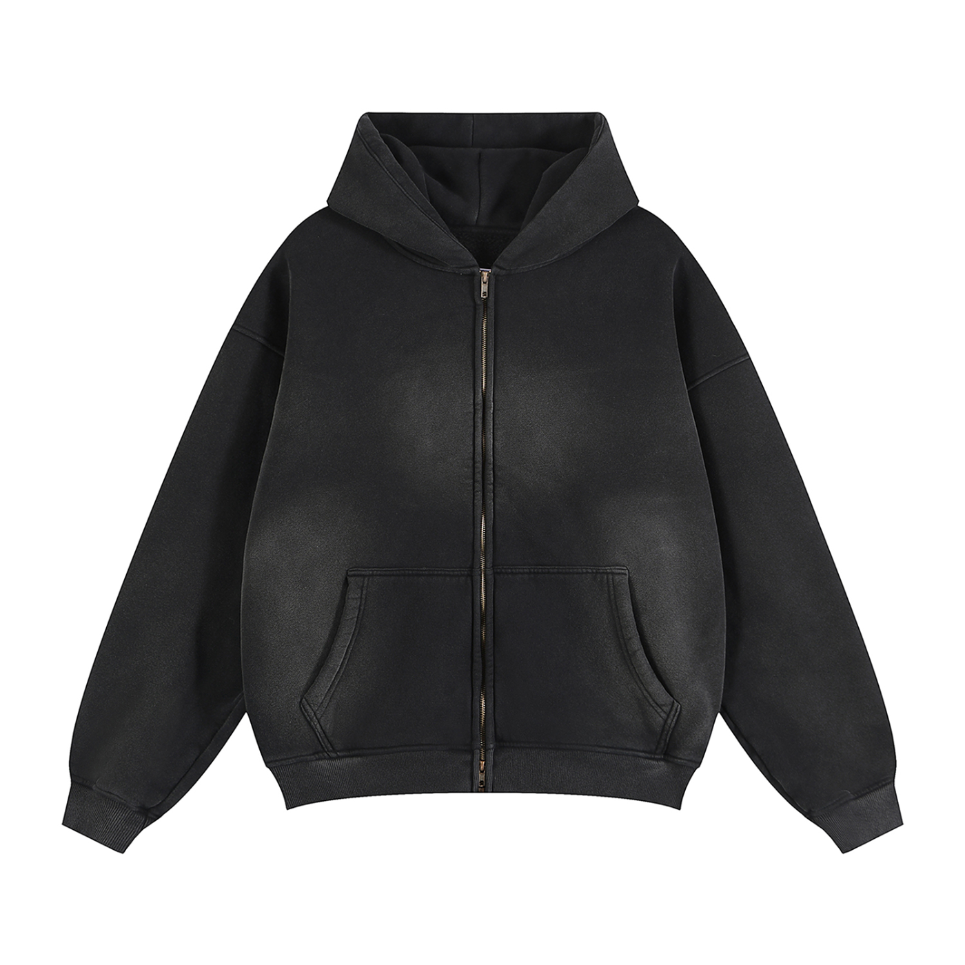 sunfade two-way zipper boxy fleece hoodie