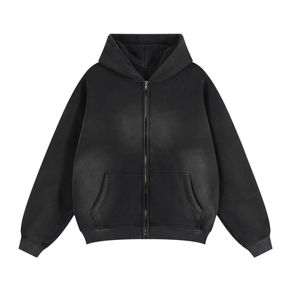 Sunfade Two-Way Zipper Boxy Fleece Hoodie