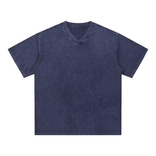 Acid Washed V-Neck Cotton T-Shirt