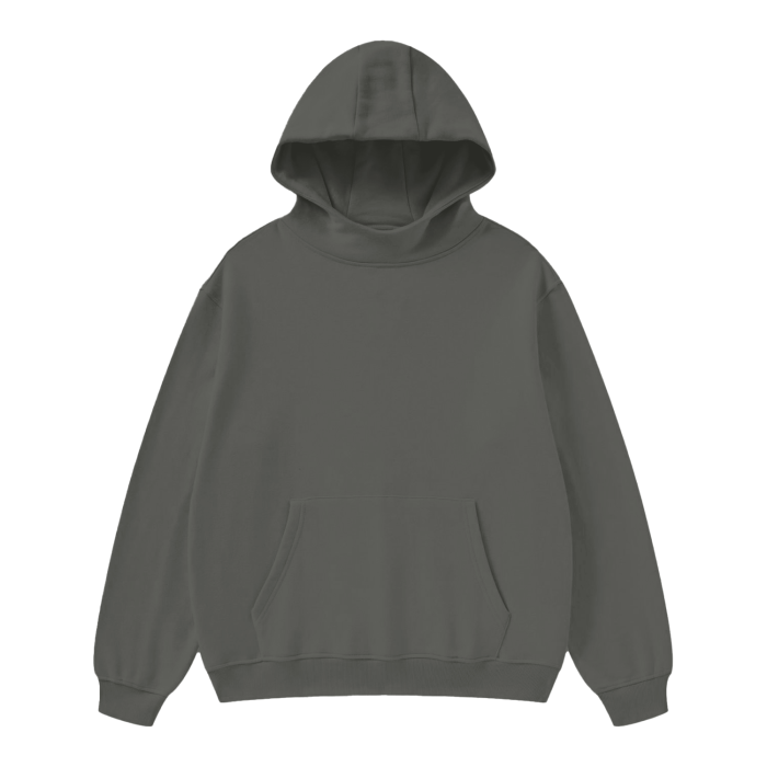 high neck insulated fog solid color fleece hoodie 385 gsm