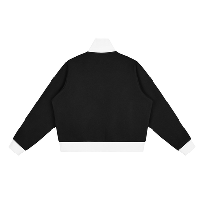 Contrast Side Stripe Fleece Cropped Track Jacket