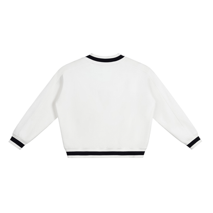 V-Neck Contrast Collar Boxy Sweatshirt