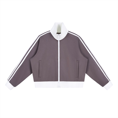 Contrast Side Stripe Fleece Cropped Track Jacket
