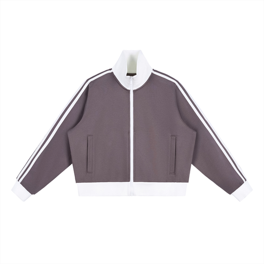Contrast Side Stripe Fleece Cropped Track Jacket