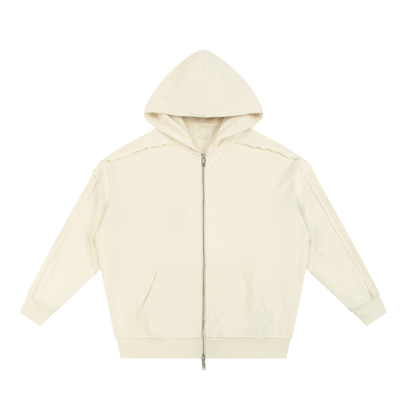 contrast tape raw edge double layered zip hoodie