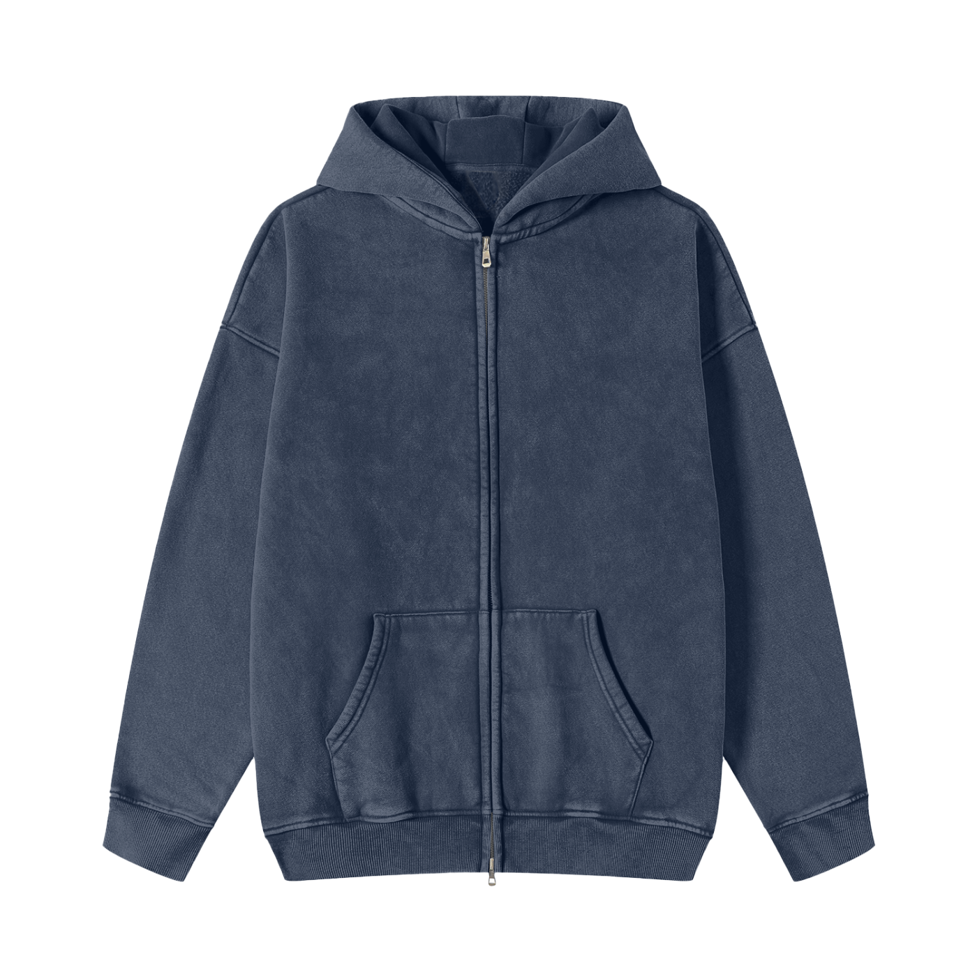 acid washed zip-through fleece hoodie
