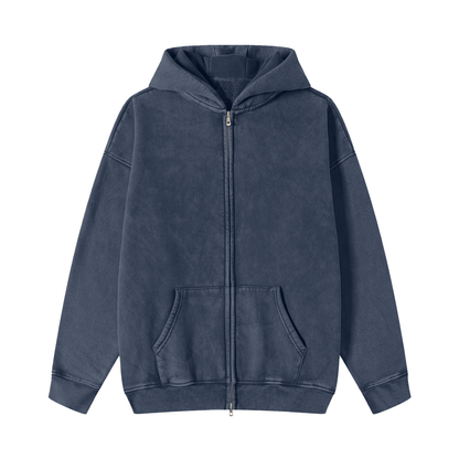 Acid Washed Zip-Through Fleece Hoodie