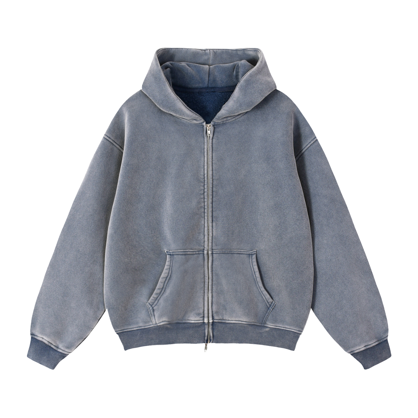 zip-through boxy fleece hoodie
