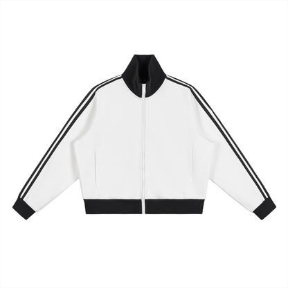 Contrast Side Stripe Fleece Cropped Track Jacket