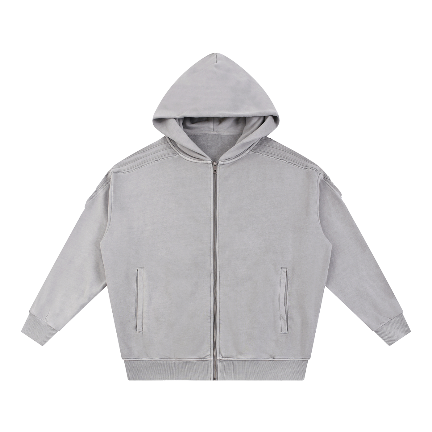 acid washed tape raw edge zip hoodie