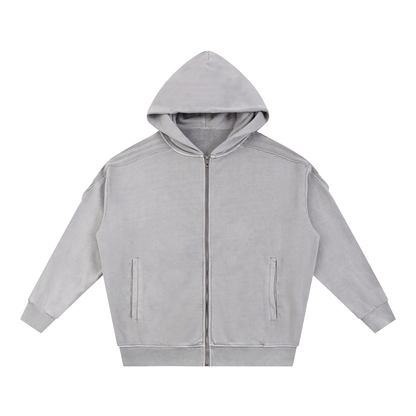 Acid Washed Tape Raw Edge Zip Hoodie