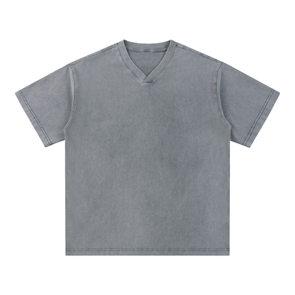 Acid Washed V-Neck Cotton T-Shirt