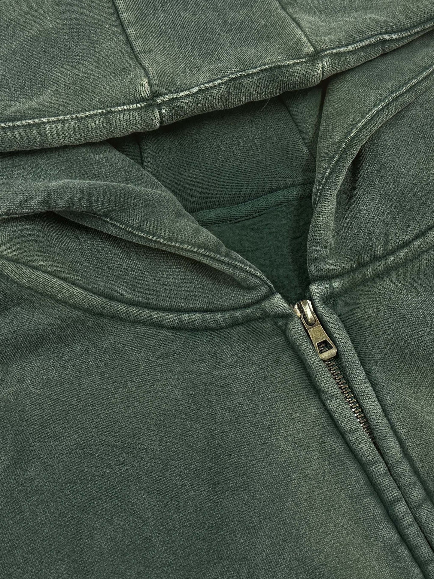 acid washed zip-through fleece hoodie