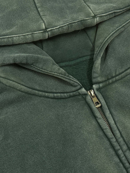 Acid Washed Zip-Through Fleece Hoodie