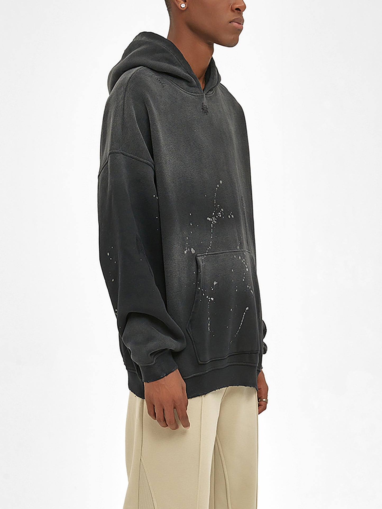 vintage washed frayed fleece hoodie