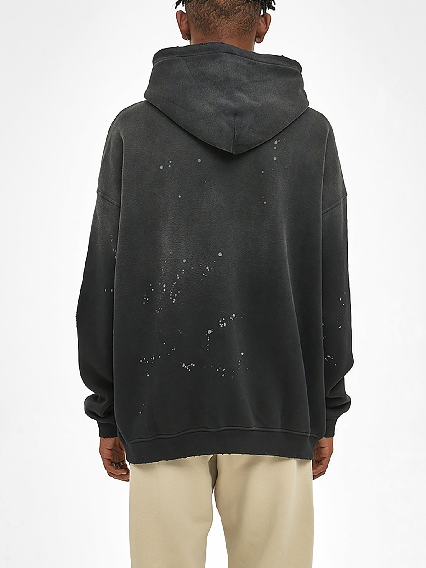 vintage washed frayed fleece hoodie