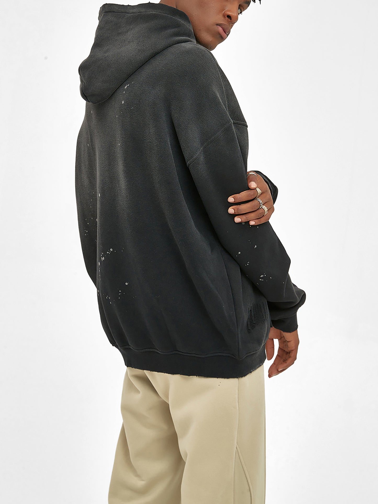 vintage wash frayed fleece hoodie 360 gsm