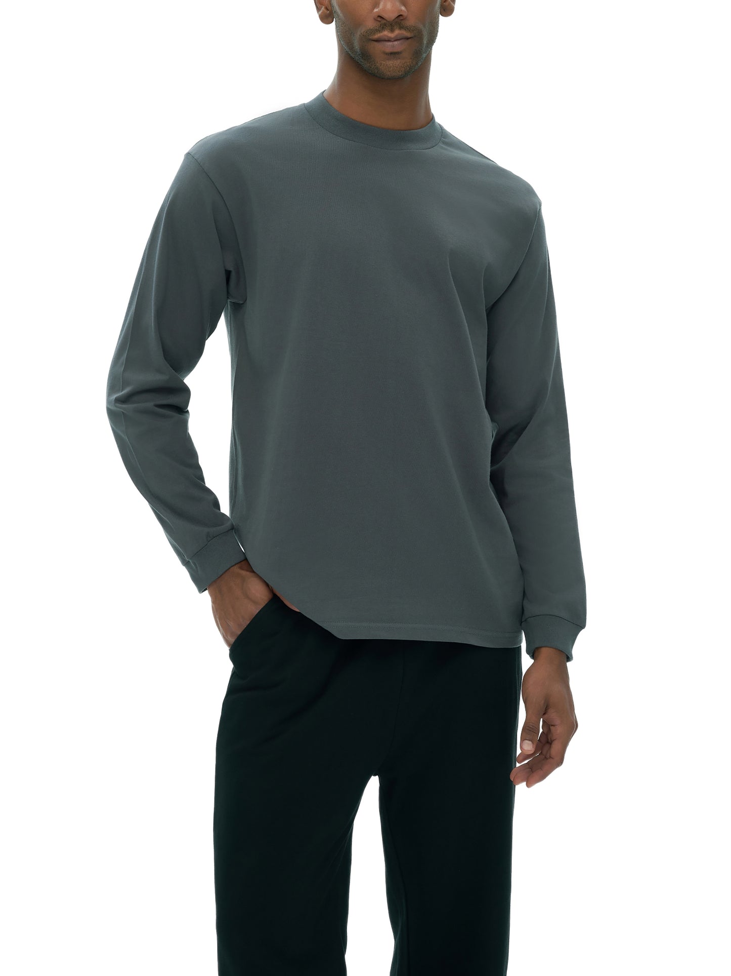 crew neck heavyweight 100% cotton drop shoulder long sleeve shirt 270 gsm