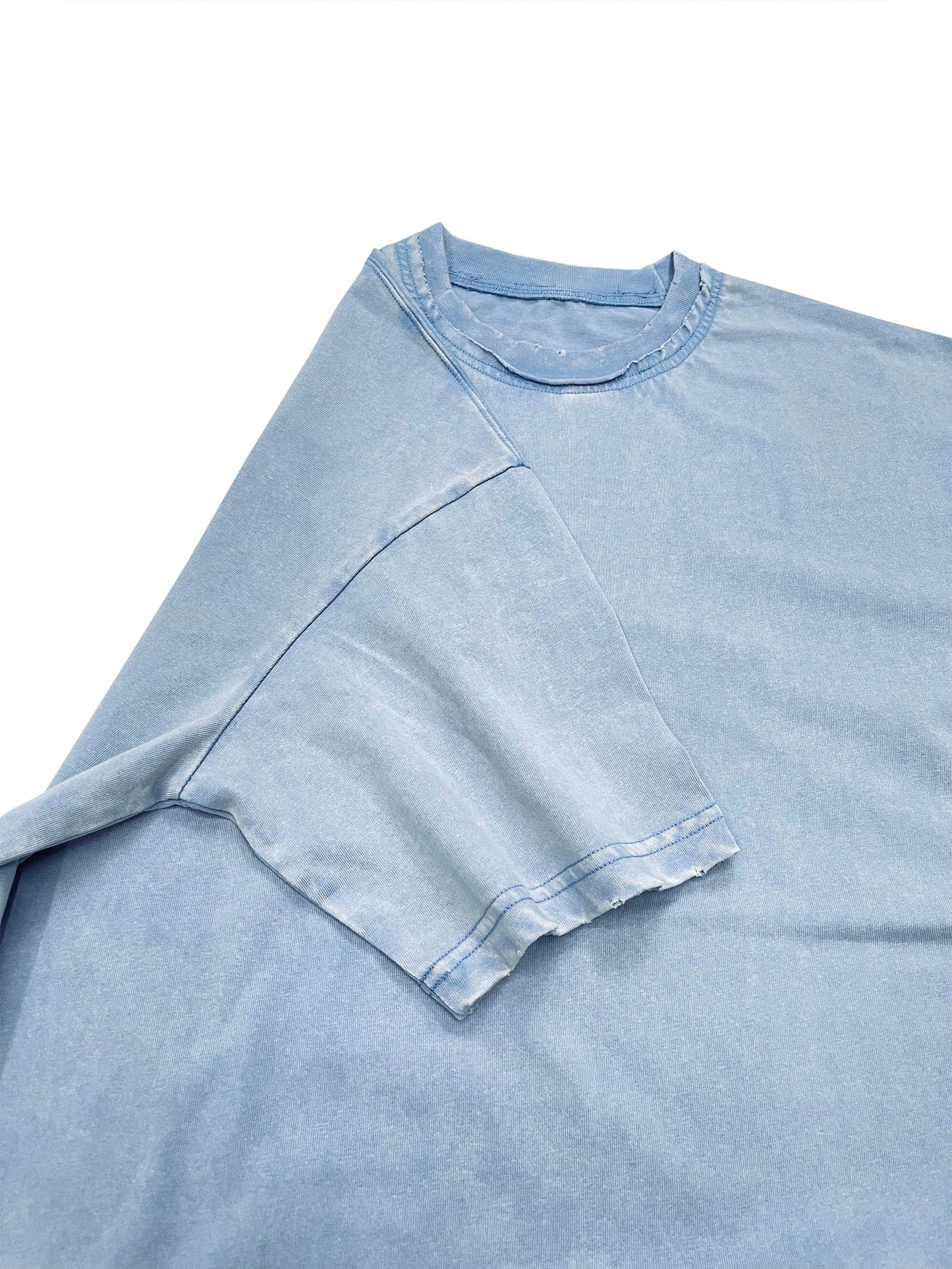 double neckline scattered edge frayed vintage washed t-shirt 250 gsm