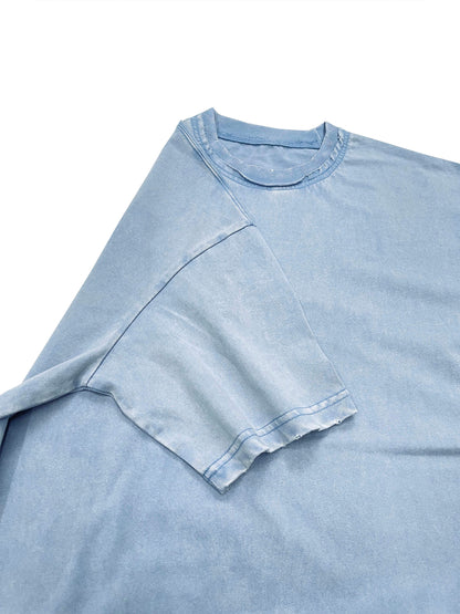 Double Neckline Scattered Edge Frayed Vintage Washed T-Shirt 250 GSM