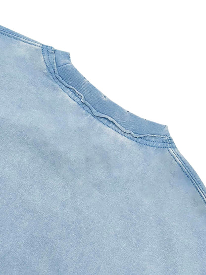 Acid Washed Raw-Edge Neckline T-Shirt