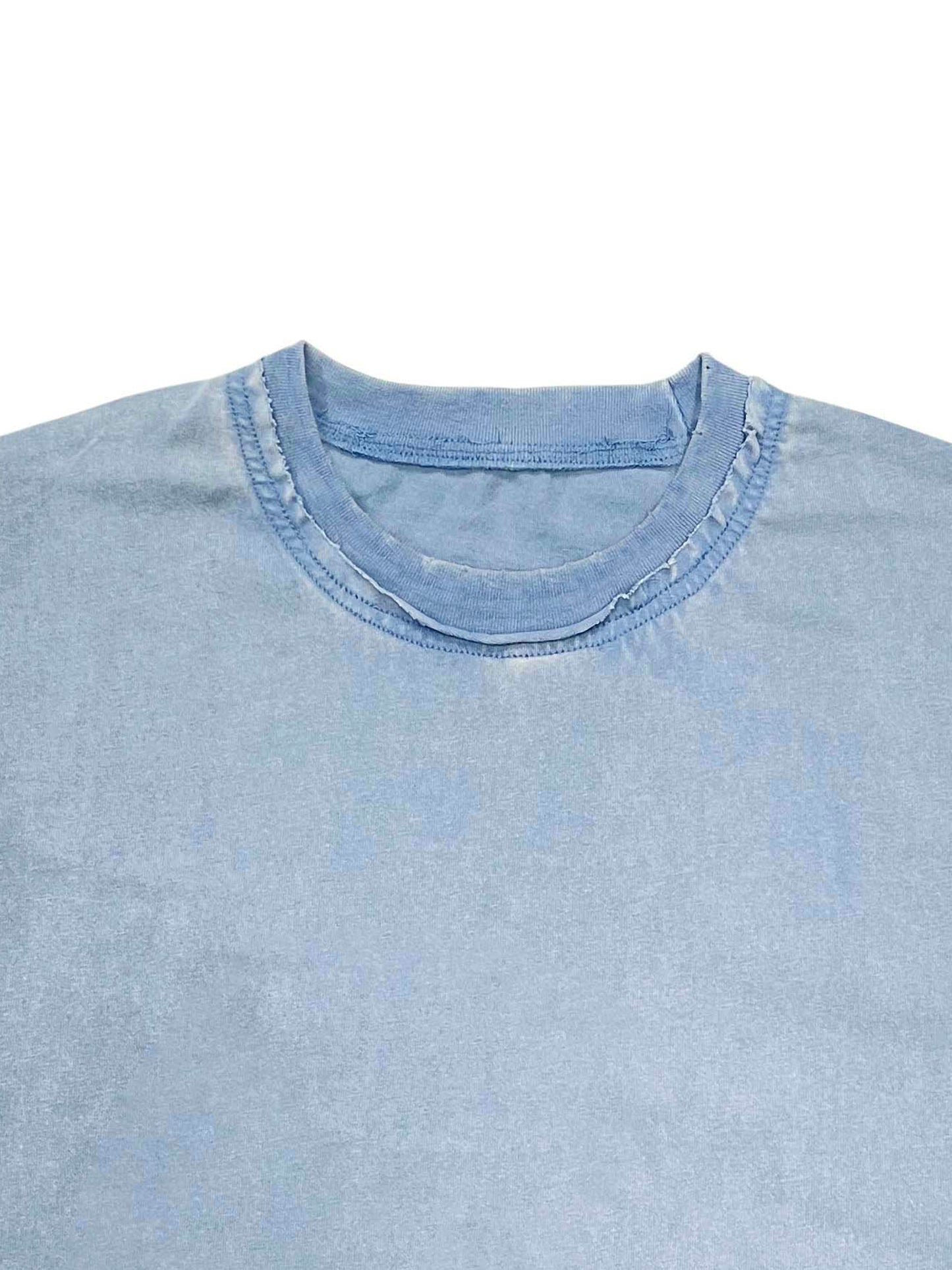 double neckline scattered edge frayed vintage washed t-shirt 250 gsm