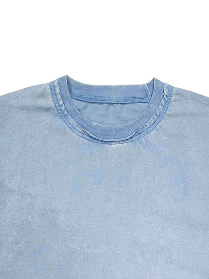 Double Neckline Scattered Edge Frayed Vintage Washed T-Shirt 250 GSM