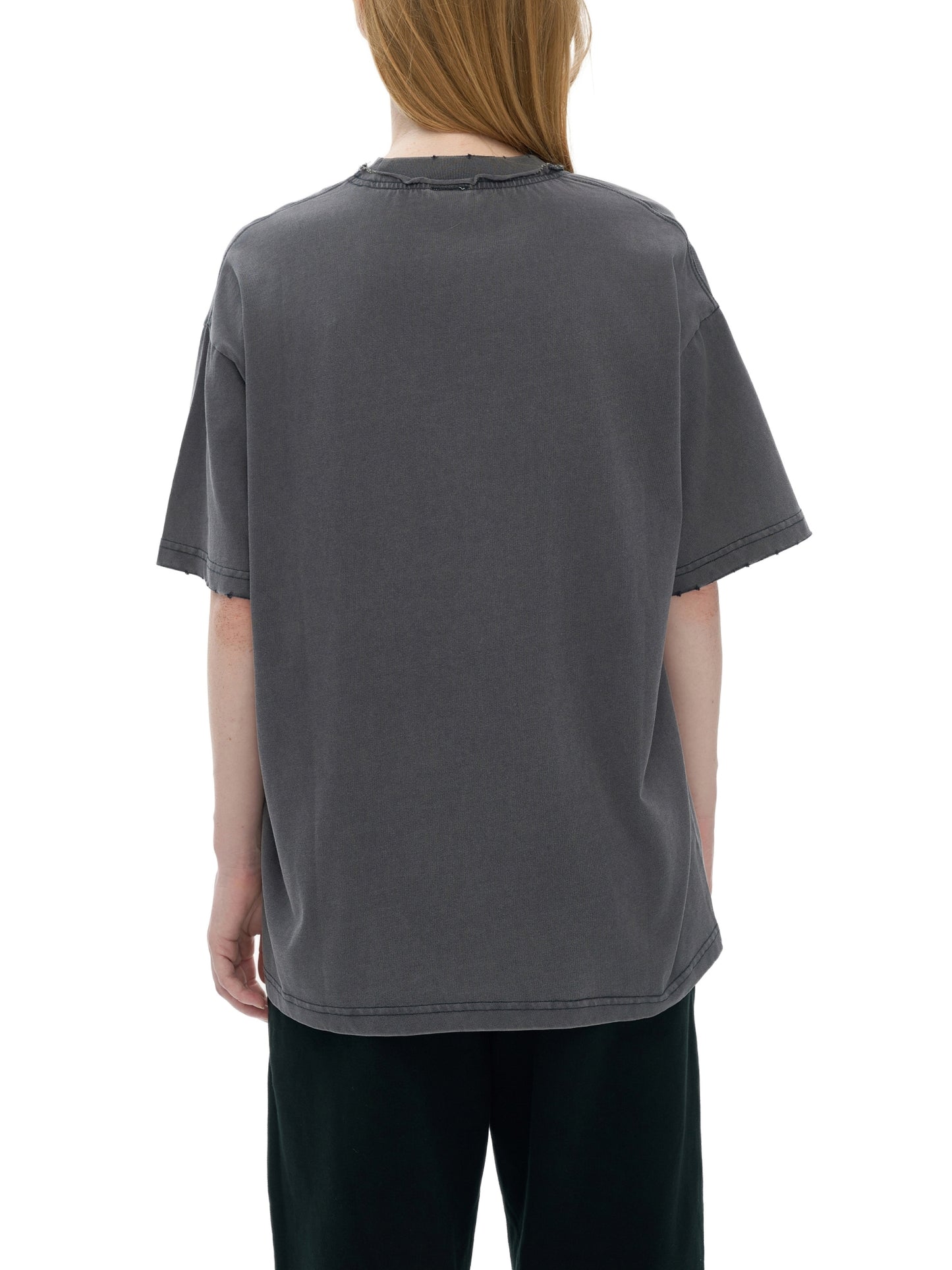 double neckline scattered edge frayed vintage washed t-shirt 250 gsm