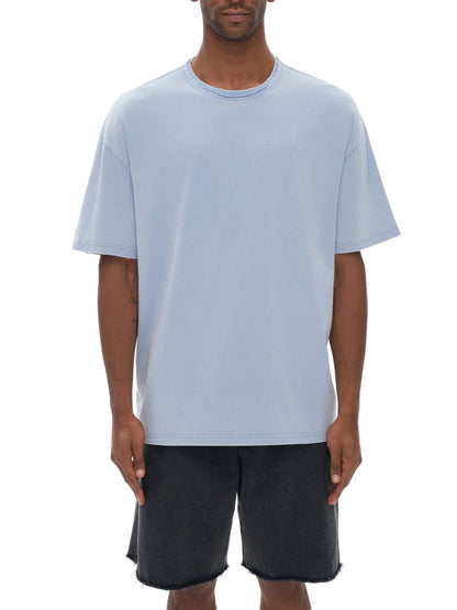 Acid Washed Raw-Edge Neckline T-Shirt