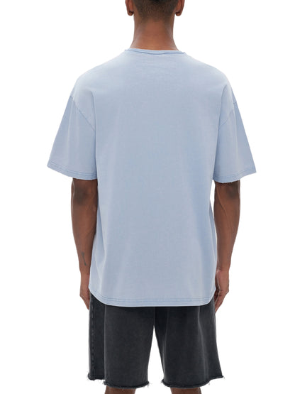 Acid Washed Raw-Edge Neckline T-Shirt